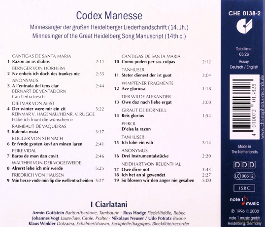 Bernger von Horheim: Codex Manesse [CD]