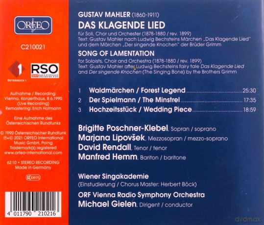 Gustav Mahler: Das Klagende Lied [CD]