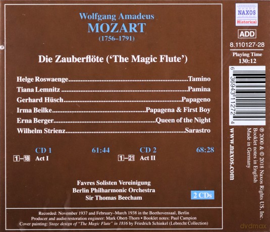 Wolfgang Amadeus Mozart: Die Zauberflote [2CD]
