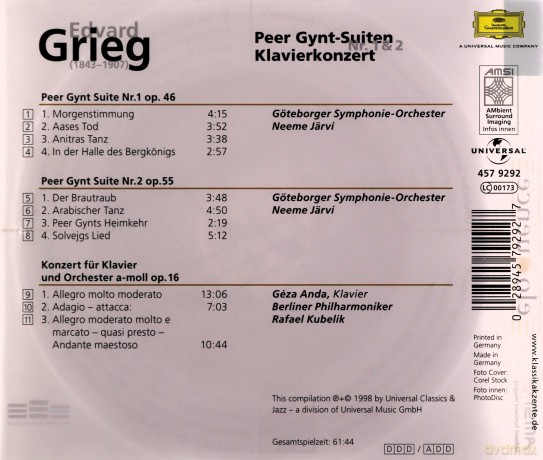 Edvard Grieg: Klavierkonzert op.16 [CD]