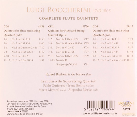 Luigi Boccherini: Semtliche Flotenquintette (G.419-439) [3CD]