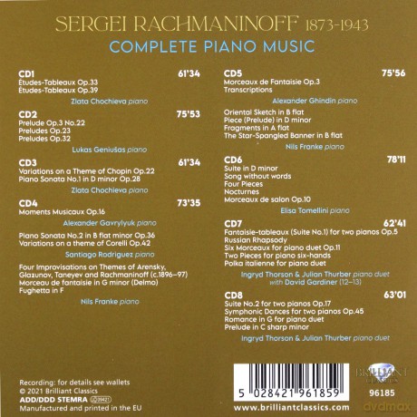 Sergej Rachmaninoff: Semtliche Klavierwerke [8CD]