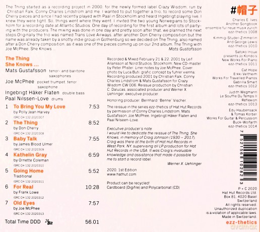 Mats Gustafsson, Joe McPhee, Ingebrigt Hssker Flaten: The Thing She Knows... [CD]