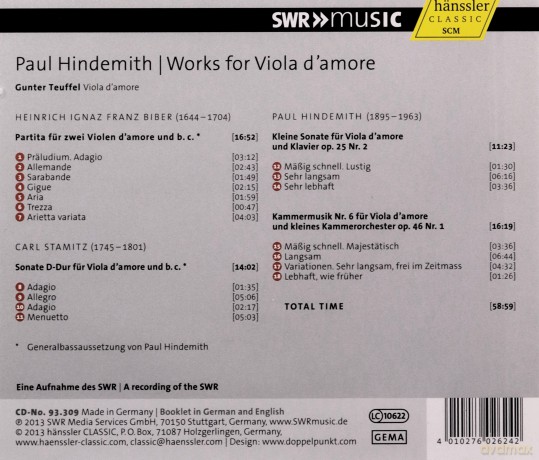 Paul Hindemith: Werke fur Viola d'amore [CD]