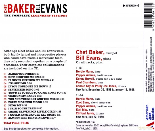 Chet Baker, Bill Evans: The Legendary Sessions [CD]