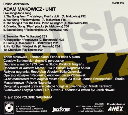 Adam Makowicz: Unit (Polish Jazz, Vol.35) - reedycja (digipack) [CD]
