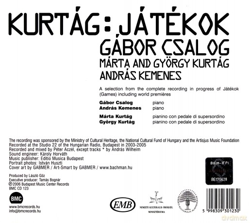 Gabor Csalog, András Kemenes, Márta Kurtág, György Kutág, Ha Nül-bit, Aliz Asztalos: Gyorgy Kurtag: Játékok (Games) [CD]