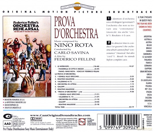 Prova D'orchestra (Orchestra Rehearsal) soundtrack (Próba Orkiestry) (Nino Rota) [CD]