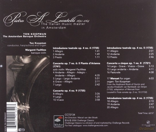 Margaret Faultless, Amsterdam Baroque Orchestra, Ton Koopman: Pietro A. Locatelli: The Italian music master in Amsterdam [CD]