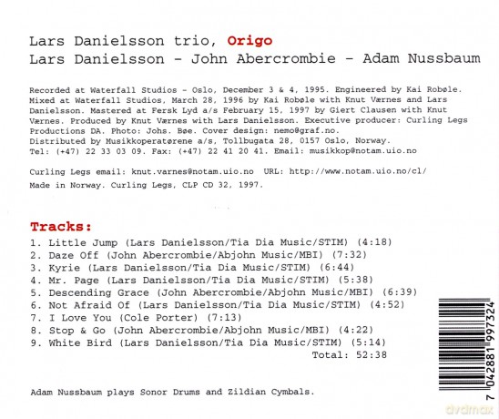 John Abercrombie, Lars Danielsson, Adam Nussbaum Trio: Origo [CD]