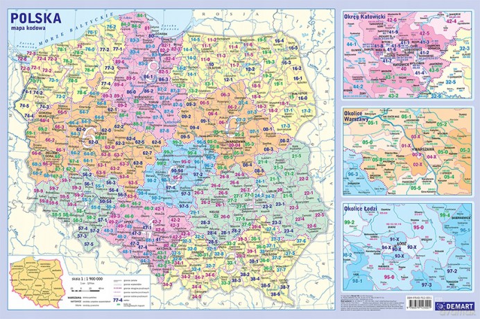 Podkładka edukacyjna. Mapa administracyjna Polski z kodami pocztowymi