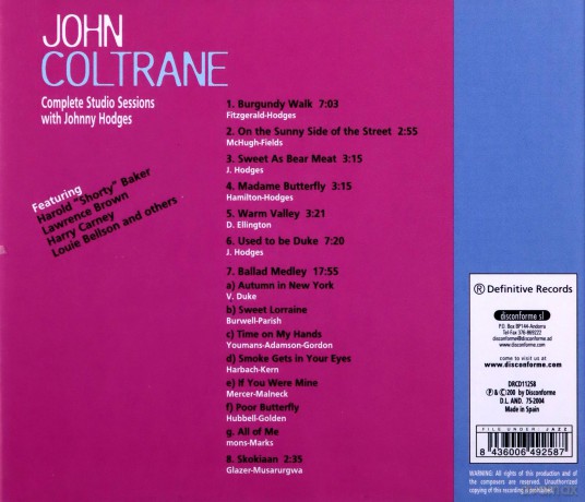 John Coltrane: Complete Studio Sessions With Johnny Hodges [CD]
