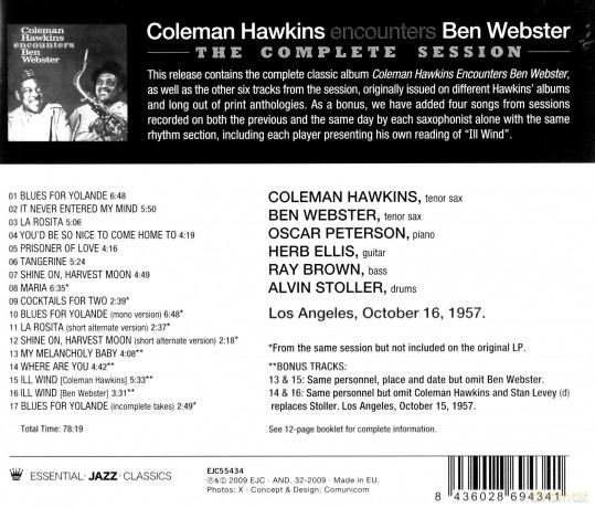 Coleman Hawkins, Ben Webster: Coleman Hawkins encounters Ben Webster. The Complete Session [CD]