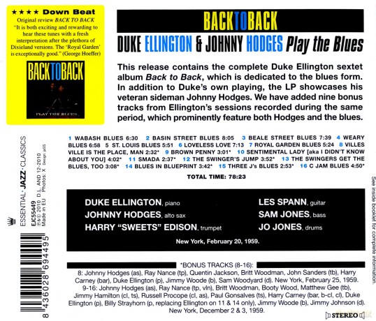 Johnny Hodges, Duke Ellington: Back To Back [CD]
