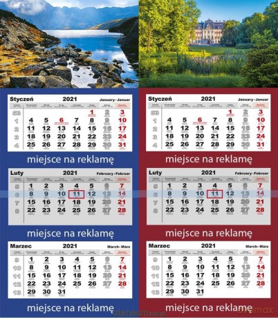Kalendarz 2021 Trójdzielny z główką LUX mix PP [KALENDARZ]