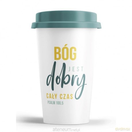 Kubek wysoki z pokrywką - Bóg jest dobry
