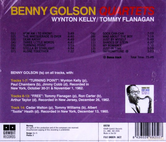 Benny Golson: Quartets With Wynton Kelly And Tommy Flanagan [CD]