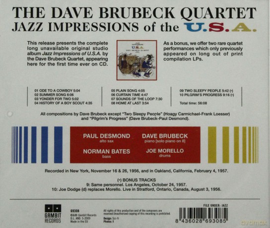 Dave Brubeck Quartet: Jazz Impressions of The USA [CD]