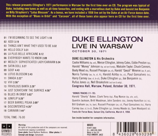 Duke Ellington & His Orchestra: Live In Warsaw, Poland - October 30, 1971 [CD]