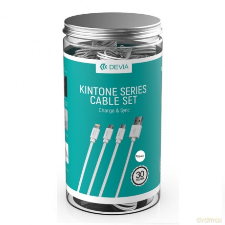 Devia kabel Kintone USB - USB-C 1,0 m 2A biały zestaw 30 szt