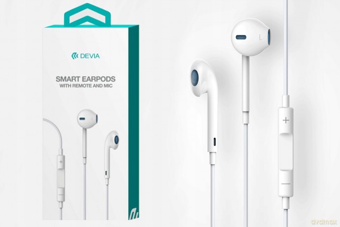 Devia słuchawki przewodowe Smart jack 3,5mm białe dokanałowe