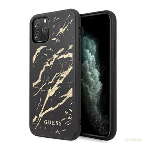 Guess iPhone 11 Pro Max GUHCN65MGGBK czarne hard case Gold Glitter Marble