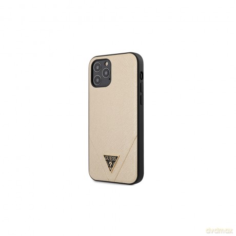 Guess iPhone 12 Mini 5 GUHCP12SVSATMLLG złoty hard case Saffiano