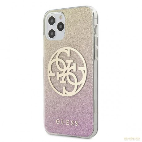 Guess iPhone 12 Mini 5 GUHCP12SPCUGLPGG różowo-złote hard case Glitter Gradient 4G Circle Logo