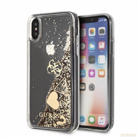 Guess iPhone X/ iPhone XS GUHCPXGLHFLGO złote hard case Glitter Hearts