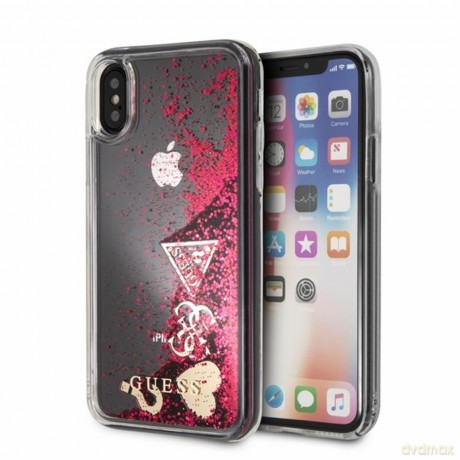 Guess iPhone X/ iPhone XS GUHCPXGLHFLRA malinowy hard case Glitter Hearts