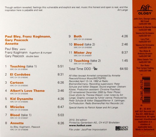 Paul Bley, Franz Koglmann, Gary Peacock: Annette (Annette Peacock Songbook) [CD]