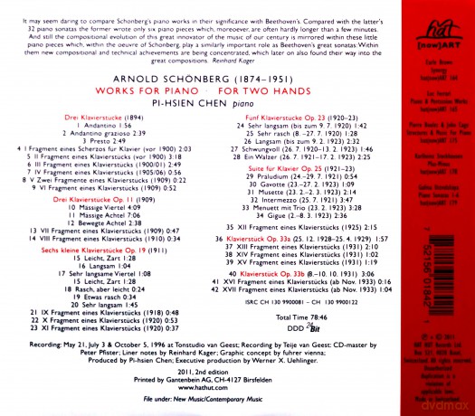 Pi-hsien Chen: Arnold Schönberg: Works for Piano. For two Hands [CD]