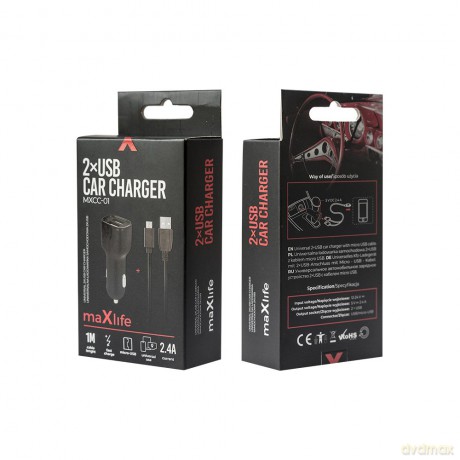 Ładowarka samochodowa Maxlife MXCC-01 2xUSB Fast Charge 2.4A + kabel (USB - microUSB)