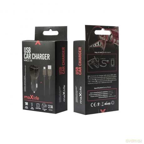 Ładowarka samochodowa Maxlife MXCC-01 USB Fast Charge 2.1A + kabel (USB - microUSB)