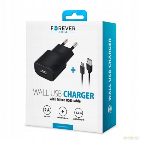 Ładowarka sieciowa Forever USB 2A TC-01 + kabel micro-USB czarna