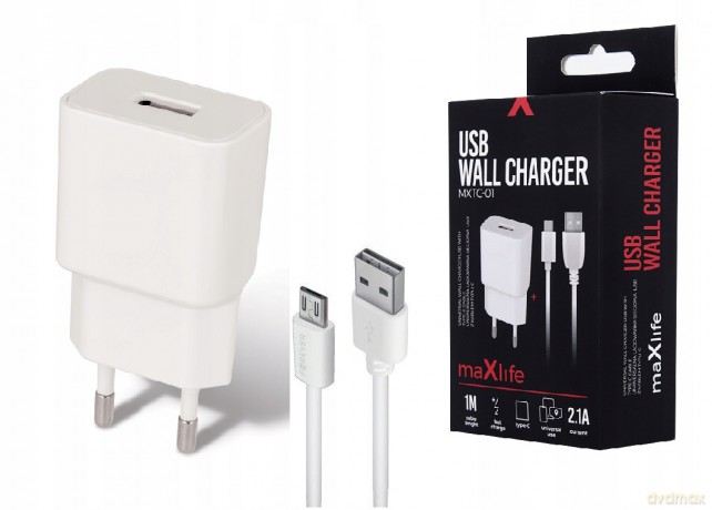 Ładowarka sieciowa Maxlife MXTC-01 USB Fast Charge 2.1A + kabel Typ-C biała