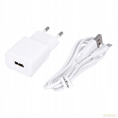 Ładowarka sieciowa Maxlife MXTC-01 USB Fast Charge 2.1A + kabel Typ-C biała