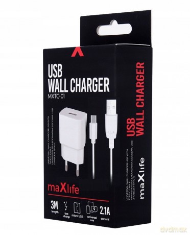 Ładowarka sieciowa Maxlife MXTC-01 USB Fast Charge 2.1A biała