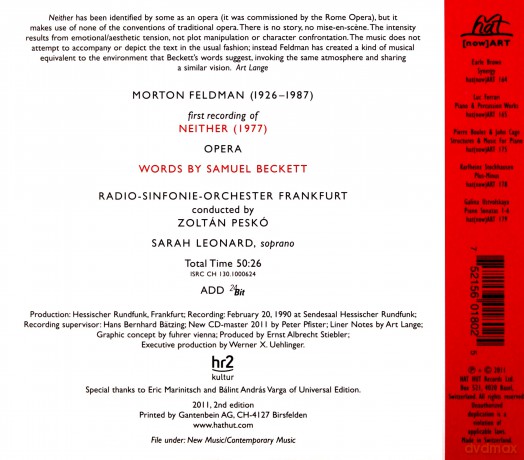 Sarah Leonard, Radio-Sinfonie-Orchester Frankfurt, Zoltan Pesko: Morton Feldman: Neither, Opera - Words By Samuel Beckett [CD]