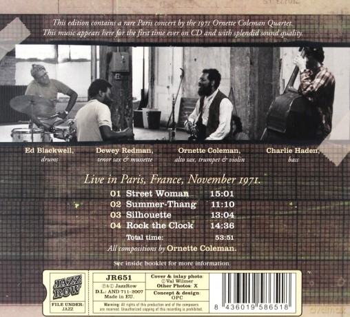 Ornette Coleman Quartet: Live in Paris 1971 (digipack) [CD]