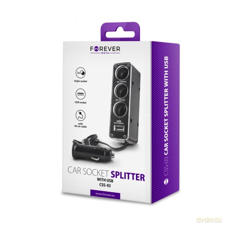 Rozdzielacz gniazda samochodowego Forever 3w1 z gniazdem USB CSS-03