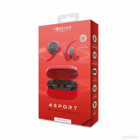 Słuchawki bluetooth z etui ładującym Forever 4Sport TWE-300 czerwone