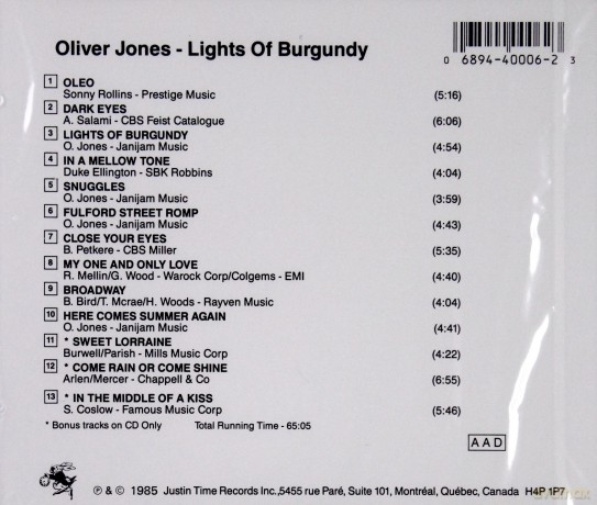 Oliver Jones: Lights Of Burgundy [CD]