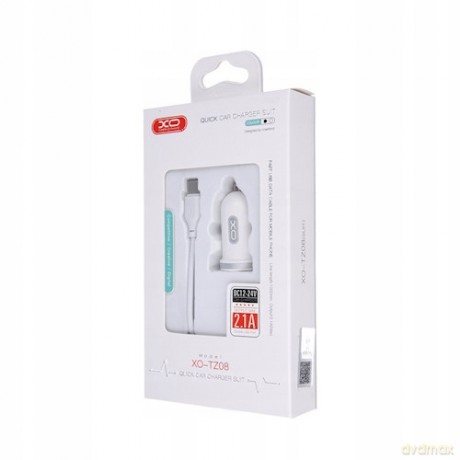 XO Ładowarka samochodowa TZ08 biała 2USB plus kabel typ-C 2,1A