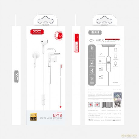 XO Słuchawki przewodowe EP18 jack 3,5mm białe