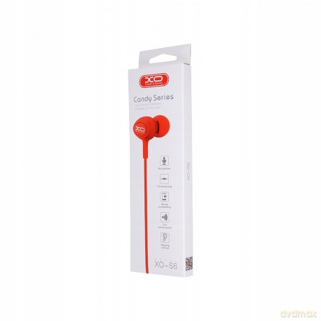 XO Słuchawki przewodowe S6 jack 3,5mm czerwona