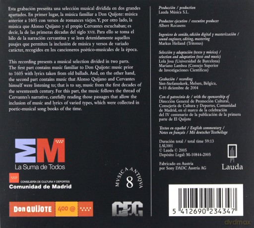 Cécile Kempenaers, Sytse Buwalda, Hervé Lamy, Helen Ashby, Kate Ashby, Lieven Termont, La Grande Chapelle, Ángel Recasens: Entre Aventuras Y Encantamientos - Música Para Don Quijote [CD]