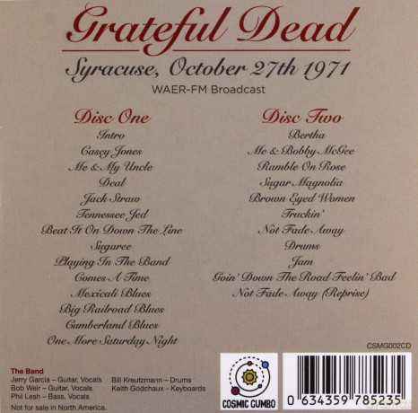 Grateful Dead: Syracuse. October 27th 1971. Waer-Fm Broadcast [2CD]