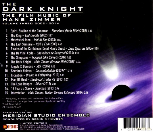 The Dark Knight: The Film Music Of Hans Zimmer Volume 3 soundtrack (Meridian Studio Ensemble) [CD]