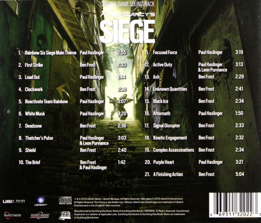 Tom Clancys Rainbow Six Siege Original Game soundtrack soundtrack (Ben Frost Paul Haslinger) [CD]